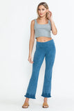 Chatoyant Plus Size Mineral Wash Ankle Length Crochet Fringe With Pockets Lt. Denim