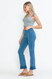 Chatoyant Plus Size Mineral Wash Ankle Length Crochet Fringe With Pockets Lt. Denim