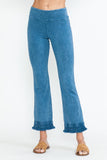 Chatoyant Plus Size Mineral Wash Ankle Length Crochet Fringe With Pockets Lt. Denim