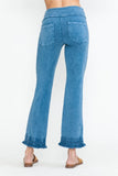 Chatoyant Plus Size Mineral Wash Ankle Length Crochet Fringe With Pockets Lt. Denim
