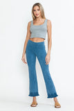 Chatoyant Plus Size Mineral Wash Ankle Length Crochet Fringe With Pockets Lt. Denim