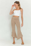 Chatoyant Mineral Wash Crop Pants With Asymmetrical Hem Beige