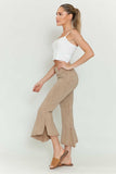 Chatoyant Mineral Wash Crop Pants With Asymmetrical Hem Beige