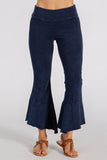 Chatoyant Mineral Wash Crop Pants With Asymmetrical Hem Electric Blue