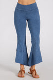 Chatoyant Mineral Wash Crop Pants With Asymmetrical Hem Lt. Denim