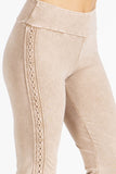 Chatoyant Mineral Washed Bootcut Pants With Side Crochet Lace Beige
