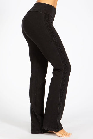 Chatoyant Mineral Washed Bootcut Pants With Side Crochet Black