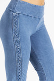 Chatoyant Mineral Washed Bootcut Pants With Side Crochet Lace Lt. Denim