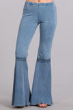 Chatoyant Mineral Wash Lace Thermal Bell Bottoms Lt. Denim