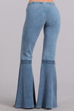 Chatoyant Mineral Wash Lace Thermal Bell Bottoms Lt. Denim