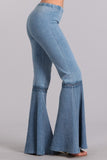 Chatoyant Mineral Wash Lace Thermal Bell Bottoms Lt. Denim