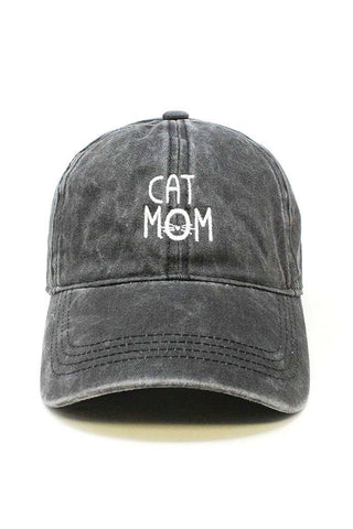 🐱"Cat Mom" Mineral Washed Baseball Cap Black🐱