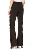 T-Party Fold Over Waist Mineral Wash Fringe Pants