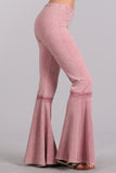 Chatoyant Mineral Wash Lace Thermal Bell Bottoms Rose Pink