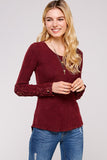 UrbanX Thermal Scoop Neck Long Sleeve Crochet Lace Burgundy