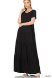Zenana Tiered Short Sleeve Maxi Dress