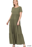 Zenana Tiered Short Sleeve Maxi Dress