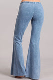 Chatoyant Diagonal Crochet Lace Mineral Wash Bell Bottoms Light Denim