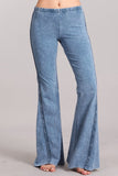 Chatoyant Diagonal Crochet Lace Mineral Wash Bell Bottoms Light Denim