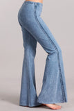 Chatoyant Diagonal Crochet Lace Mineral Wash Bell Bottoms Light Denim