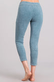 Chatoyant Mineral Wash Banded Waist Front Seam Leggings Teal Blue