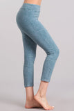 Chatoyant Mineral Wash Banded Waist Front Seam Leggings Teal Blue