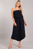 Chatoyant Strapless Cropped Wide Leg Jumpsuit Navy