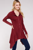 Urban X Mineral Washed Long Sleeve Thermal Tunic Outerwear Burgundy