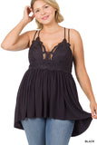 Plus Size Lace Cami Tunic Black
