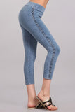 Chatoyant Mineral Wash Side Lace Leggings Lt. Denim