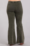 Chatoyant Plus Size Mineral Wash Bell Bottoms Dark Moss