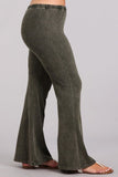 Chatoyant Plus Size Mineral Wash Bell Bottoms Dark Moss