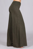 Chatoyant Mineral Wash Wide Leg Palazzo Pants Dark Moss
