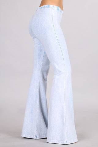 Chatoyant Plus Size Mineral Wash Bell Bottoms Powder Blue