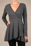 Chatoyant Fabulous Faux Wrap V-neck Tunic Top Heather Charcoal