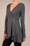 Chatoyant Fabulous Faux Wrap V-neck Tunic Top Heather Charcoal