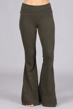 Chatoyant Mineral Wash Seam Detail Bell Bottoms Dark Moss