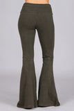Chatoyant Mineral Wash Seam Detail Bell Bottoms Dark Moss