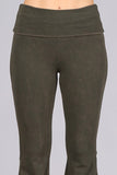 Chatoyant Mineral Wash Seam Detail Bell Bottoms Dark Moss