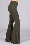 Chatoyant Mineral Wash Seam Detail Bell Bottoms Dark Moss