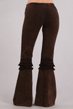 Chatoyant Mineral Washed Bell Bottoms with Fringed Crochet Lace Brown