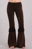 Chatoyant Mineral Washed Bell Bottoms with Fringed Crochet Lace Brown