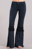 Chatoyant Mineral Washed Bell Bottoms with Fringed Crochet Lace Charcoal Navy