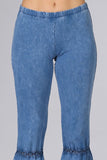 Chatoyant Mineral Wash Crochet Lace Bell Bottoms Lt. Denim