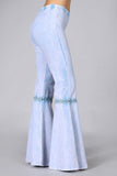 Chatoyant Mineral Wash Crochet Lace Bell Bottoms Powder Blue