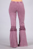 Chatoyant Mineral Washed Bell Bottoms with Fringed Crochet Lace Dusty Rose
