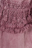 Chatoyant Mineral Washed Bell Bottoms with Fringed Crochet Lace Dusty Rose