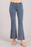 Chatoyant Crop Bell Bottoms With Side Snake Print Blue Gray