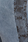 Chatoyant Crop Bell Bottoms With Side Snake Print Blue Gray