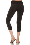 Chatoyant Mineral Wash Fold Over Waist Capris Black